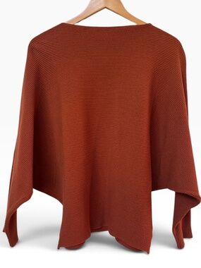 Rust Terracotta Ribbed Batwing Knit Sweater Boat Neck Pullover OS 🍂